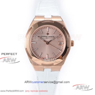 Perfect Replica Swiss Grade Vacheron Constantin Overseas 316L Rose Gold Case Salmon Dial 36mm Women's Watch